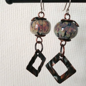 Handmade Lampwork Glass Beads n Recycled Copper Earrings.